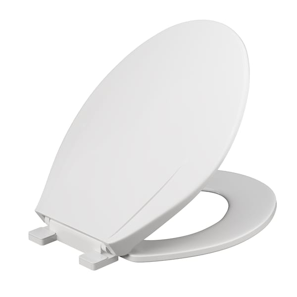 White Plastic Toilet Seat, Closed Front with Cover, Slow-Close Hinges, Elongated